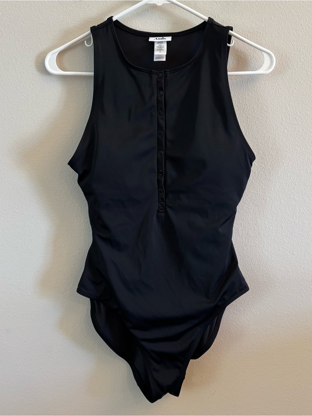 Andie Black Button-Front High Neck The Malibu One-Piece Swimsuit Small